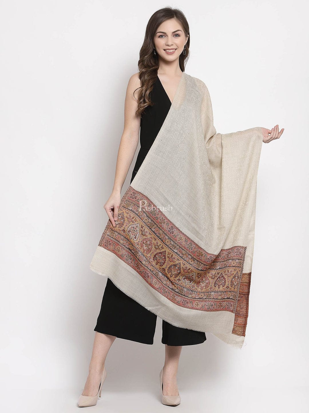Pashtush India Gift Pack Pashtush His And Her Set Of Mens Fine Wool Stole and Womens Reversible Stole, Premium Gift Box Packaging, Beige