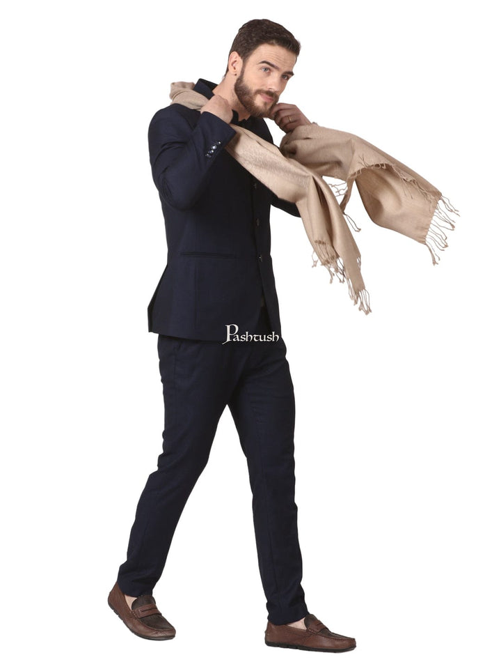 Pashtush India Gift Pack Pashtush His And Her Set Of Mens Fine Wool Stole and Womens Twilight Stole, Premium Gift Box Packaging, Beige and Gold