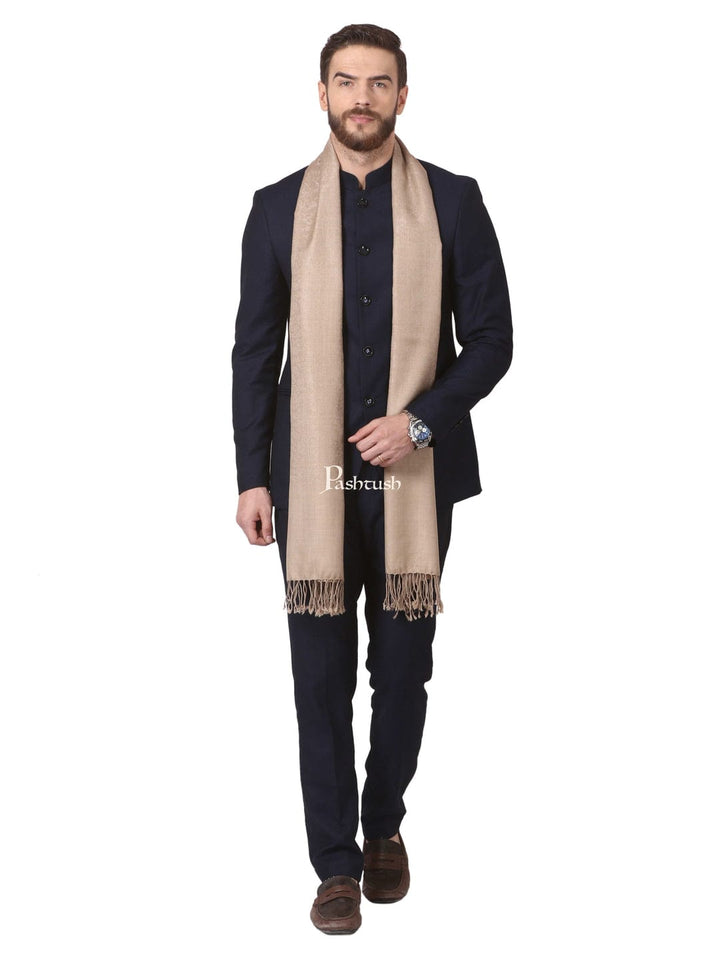 Pashtush India Gift Pack Pashtush His And Her Set Of Mens Fine Wool Stole and Womens Twilight Stole, Premium Gift Box Packaging, Beige and Gold