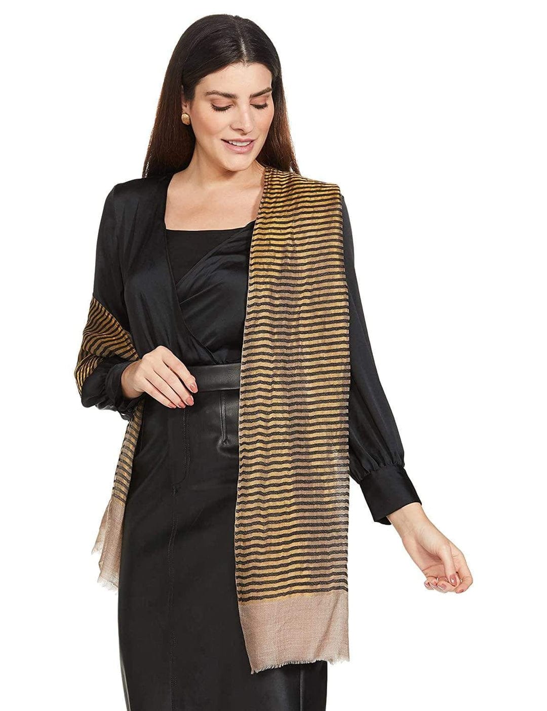 Pashtush India Gift Pack Pashtush His And Her Set Of Mens Fine Wool Stole and Womens Twilight Stole, Premium Gift Box Packaging, Beige and Gold