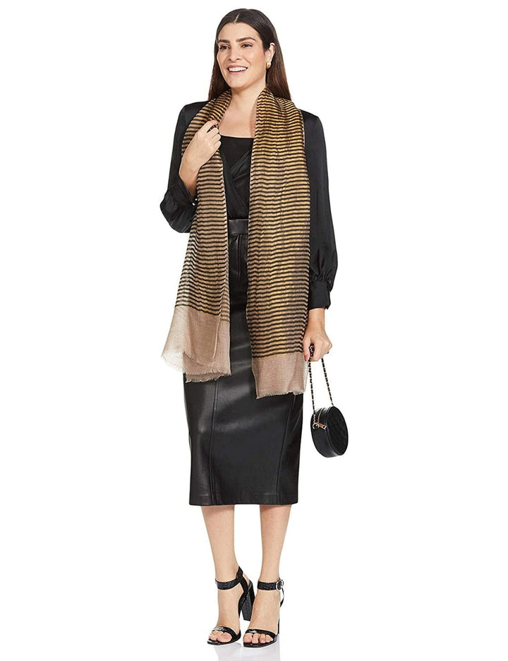 Pashtush India Gift Pack Pashtush His And Her Set Of Mens Fine Wool Stole and Womens Twilight Stole, Premium Gift Box Packaging, Beige and Gold