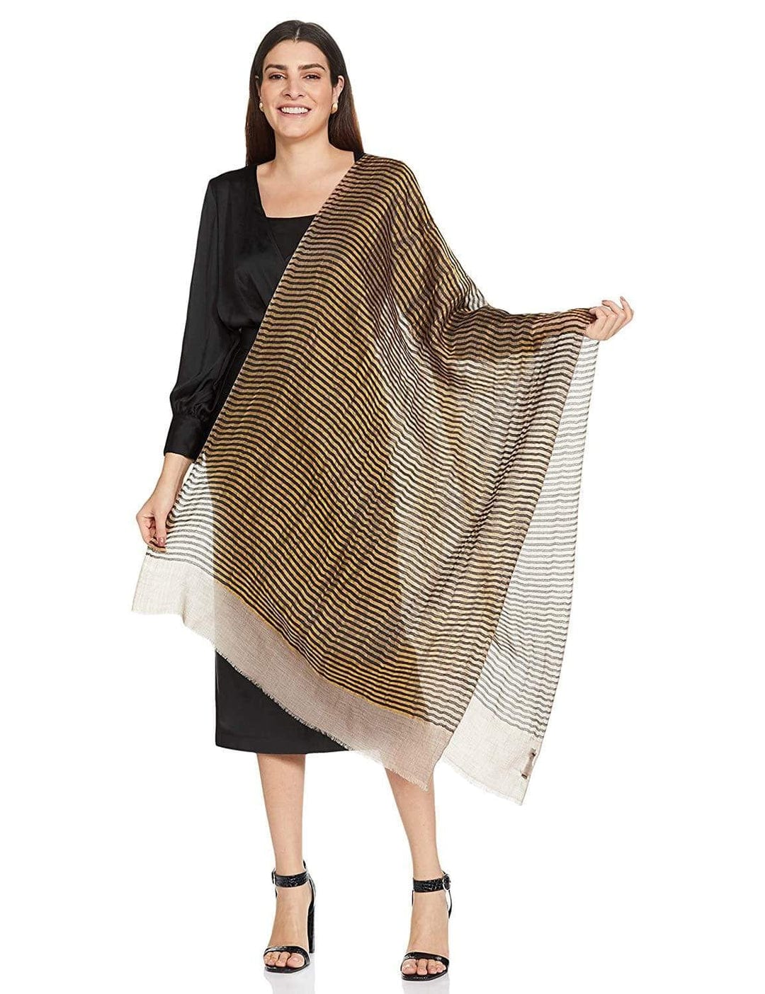 Pashtush India Gift Pack Pashtush His And Her Set Of Mens Fine Wool Stole and Womens Twilight Stole, Premium Gift Box Packaging, Beige and Gold