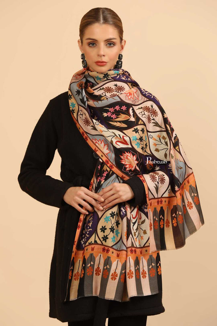 Pashtush India Gift Pack Pashtush His And Her Set Of Mens Jamawar Stole and Womens Bamboo Stole, Premium Gift Box Packaging, Black and Multicolour