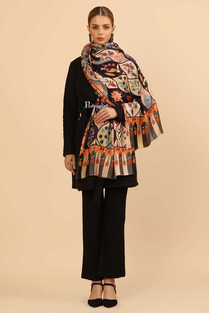 Pashtush India Gift Pack Pashtush His And Her Set Of Mens Jamawar Stole and Womens Bamboo Stole, Premium Gift Box Packaging, Black and Multicolour