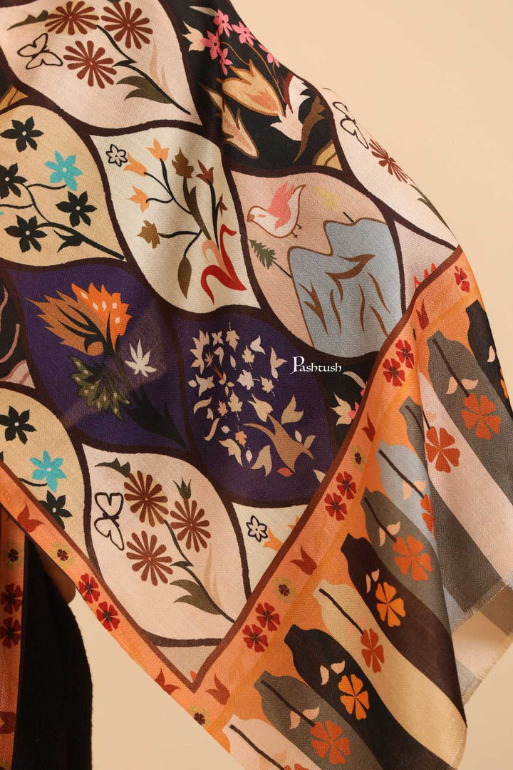 Pashtush India Gift Pack Pashtush His And Her Set Of Mens Jamawar Stole and Womens Bamboo Stole, Premium Gift Box Packaging, Black and Multicolour