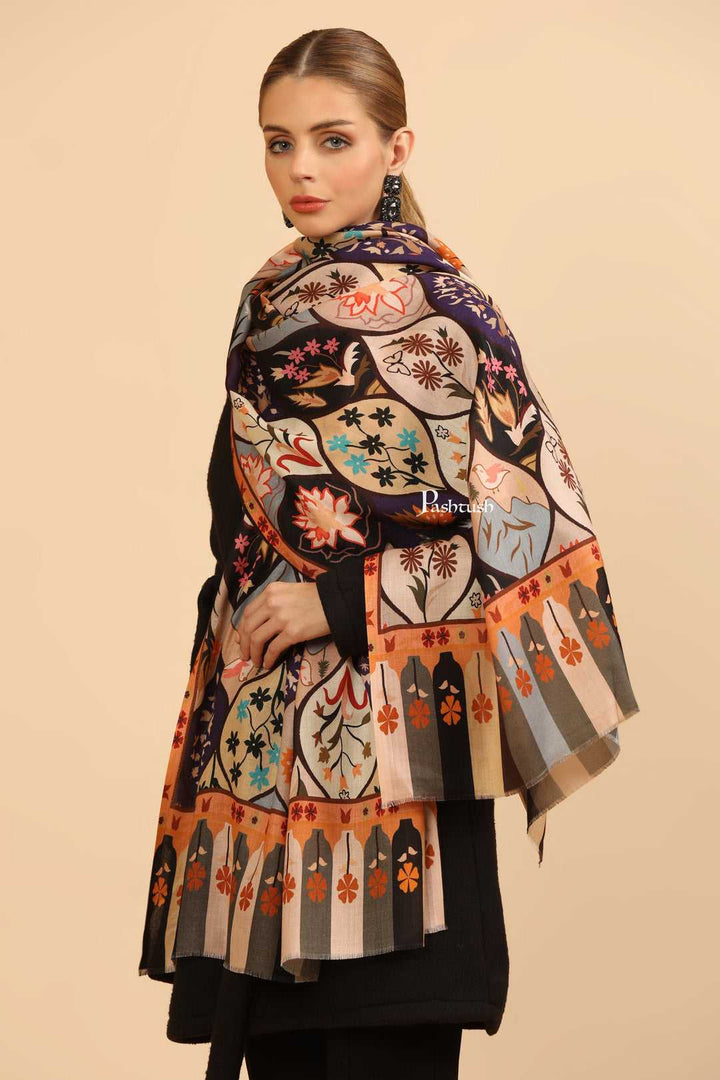 Pashtush India Gift Pack Pashtush His And Her Set Of Mens Jamawar Stole and Womens Bamboo Stole, Premium Gift Box Packaging, Black and Multicolour