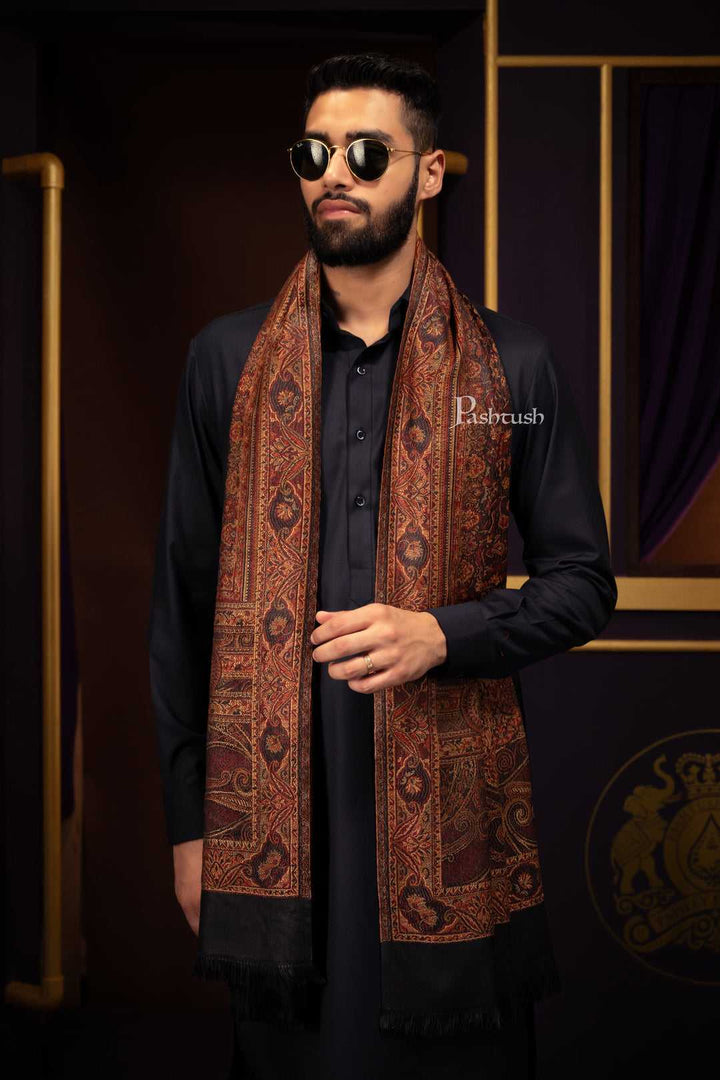 Pashtush India Gift Pack Pashtush His And Her Set Of Mens Jamawar Stole and Womens Bamboo Stole, Premium Gift Box Packaging, Black and Multicolour