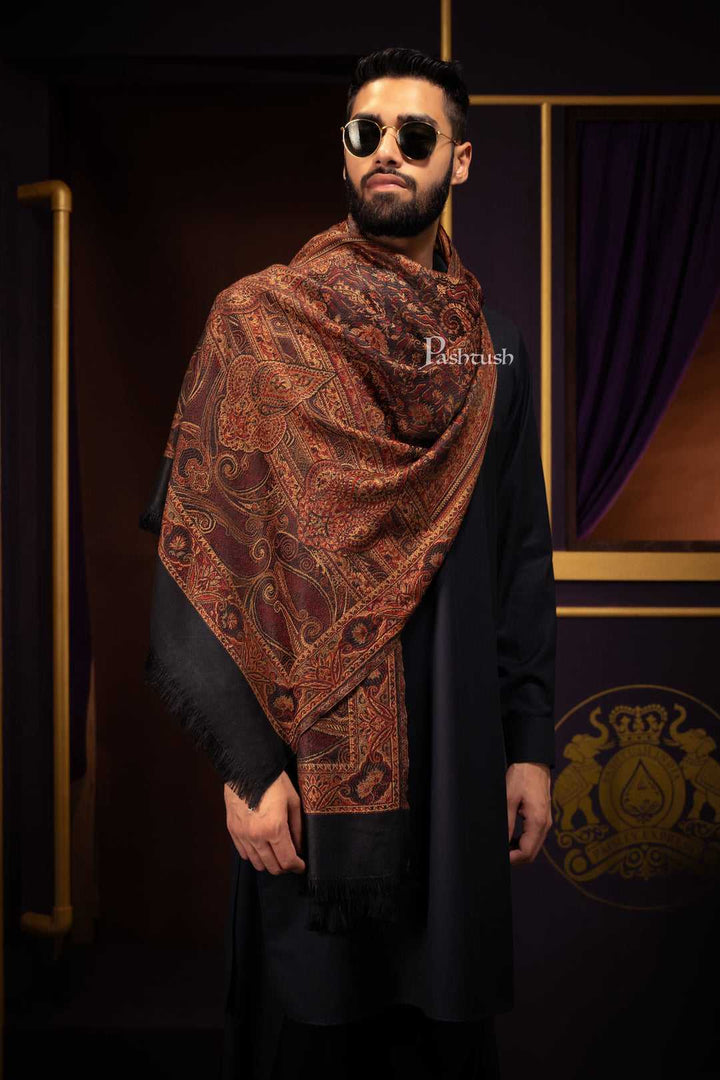 Pashtush India Gift Pack Pashtush His And Her Set Of Mens Jamawar Stole and Womens Bamboo Stole, Premium Gift Box Packaging, Black and Multicolour