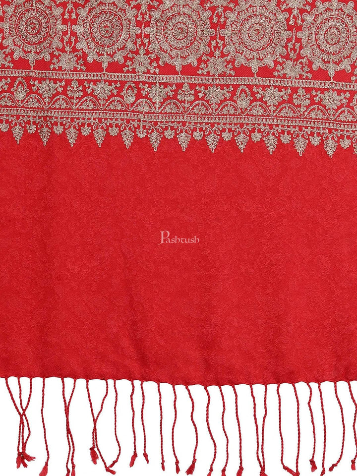 Pashtush India Gift Pack Pashtush His And Her Set Of Mens Jamawar Stole and Womens Fine Wool Stole, Premium Gift Box Packaging, Maroon and Red