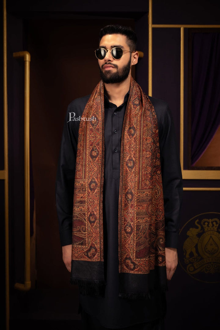 Pashtush India Gift Pack Pashtush His And Her Set Of Mens Jamawar Stole and Womens Twilight Shawl, Premium Gift Box Packaging, Black and Beige