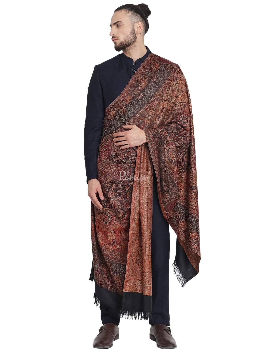 Pashtush India Gift Pack Pashtush His And Her Set Of Mens Jamawar Stole and Womens Twilight Stole, Premium Gift Box Packaging, Black