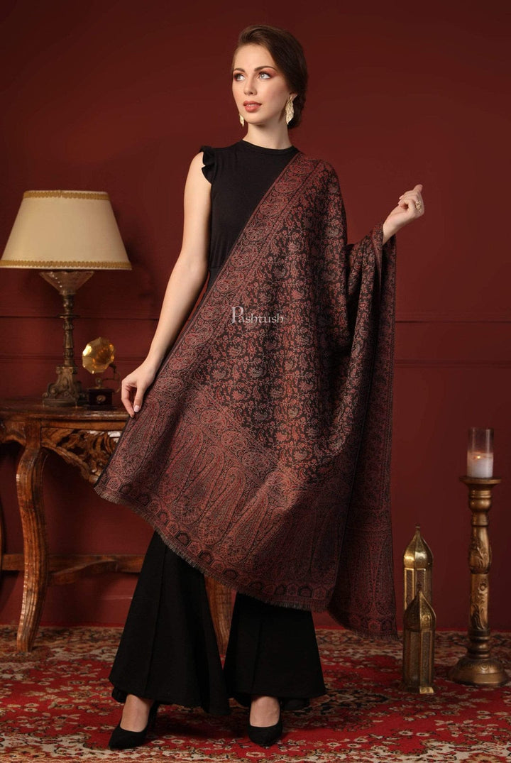 Pashtush India Gift Pack Pashtush His And Her Set Of Mens Twilight Stole and Womens Fine Wool Stole, Premium Gift Box Packaging, Gold and Black