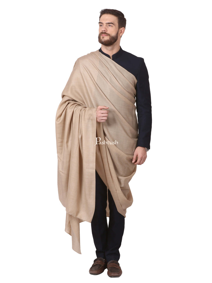 Pashtush India Gift Pack Pashtush His And Her Set Of Pure Wool Shawl and Ethnic Weave Shawl With Wooden Chester Box, Beige and Multi colour