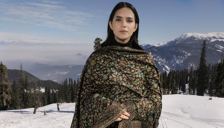 Pashtush India Gift Pack Pashtush His And Her Set Of Pure Wool Shawl and Ethnic Weave Shawl With Wooden Chester Box, Beige and Multi colour