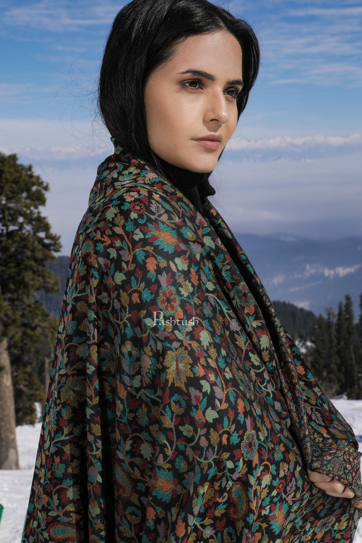 Pashtush India Gift Pack Pashtush His And Her Set Of Pure Wool Shawl and Ethnic Weave Shawl With Wooden Chester Box, Beige and Multi colour