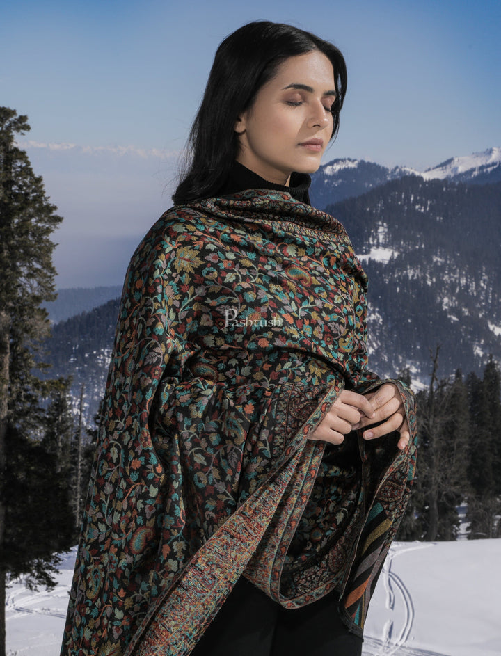 Pashtush India Gift Pack Pashtush His And Her Set Of Pure Wool Shawl and Ethnic Weave Shawl With Wooden Chester Box, Beige and Multi colour