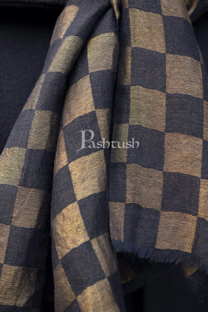Pashtush India Gift Pack Pashtush His And Her Set Of Twilight Checkered Stole and Paisley Weave Shawl With Premium Gift Box Packaging, Black and Ivory