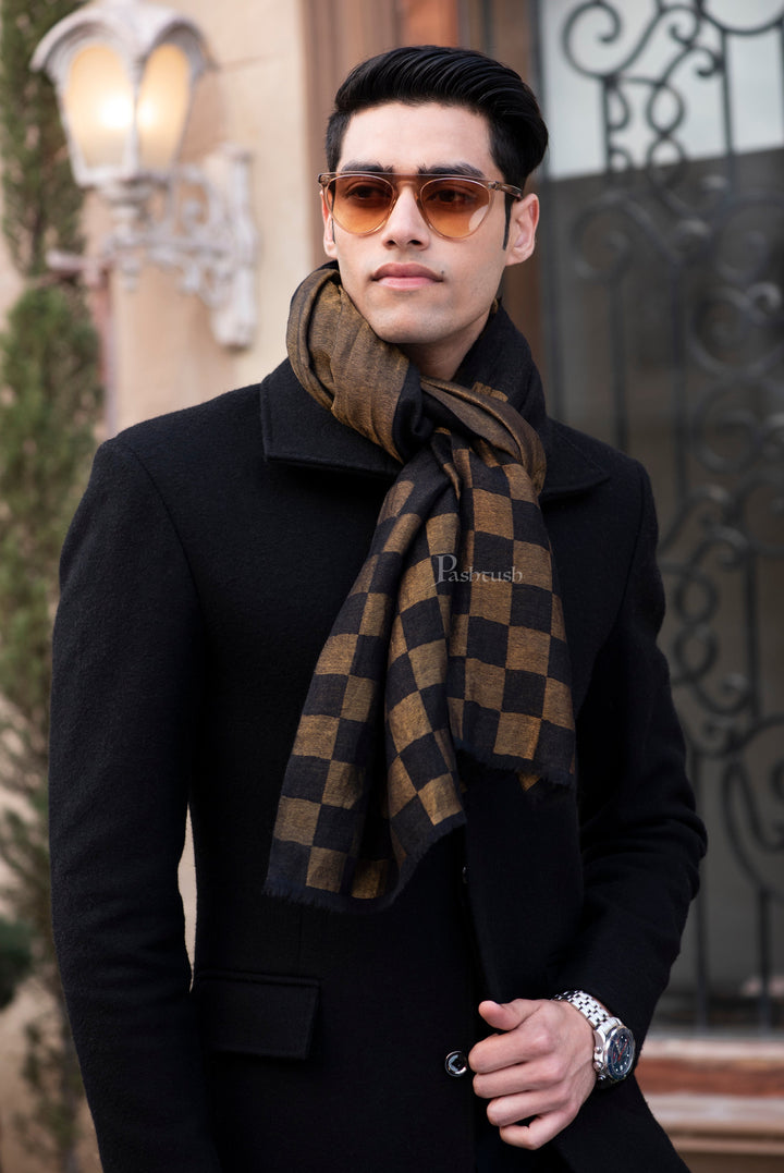 Pashtush India Gift Pack Pashtush His And Her Set Of Twilight Checkered Stole and Paisley Weave Shawl With Premium Gift Box Packaging, Black and Ivory