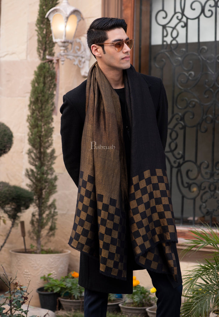 Pashtush India Gift Pack Pashtush His And Her Set Of Twilight Checkered Stole and Paisley Weave Shawl With Premium Gift Box Packaging, Black and Ivory