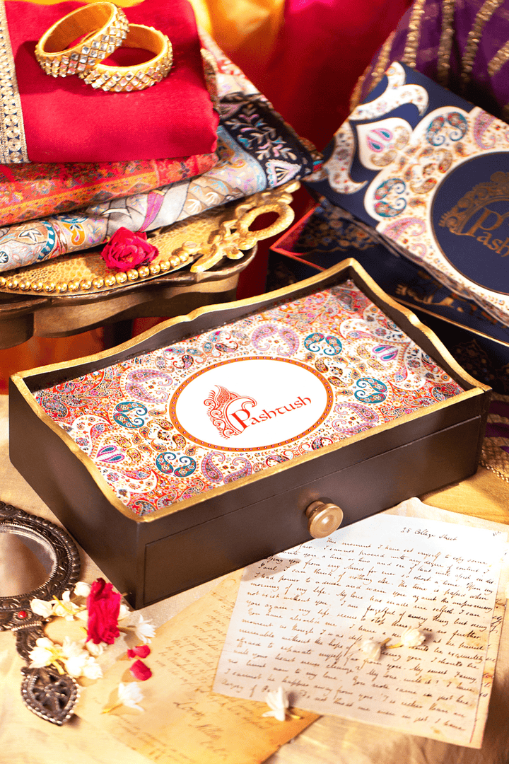 Pashtush India Gift Pack Pashtush Keepsake Wooden Chester Box, With Pullout Shawl Drawer (Box Only)