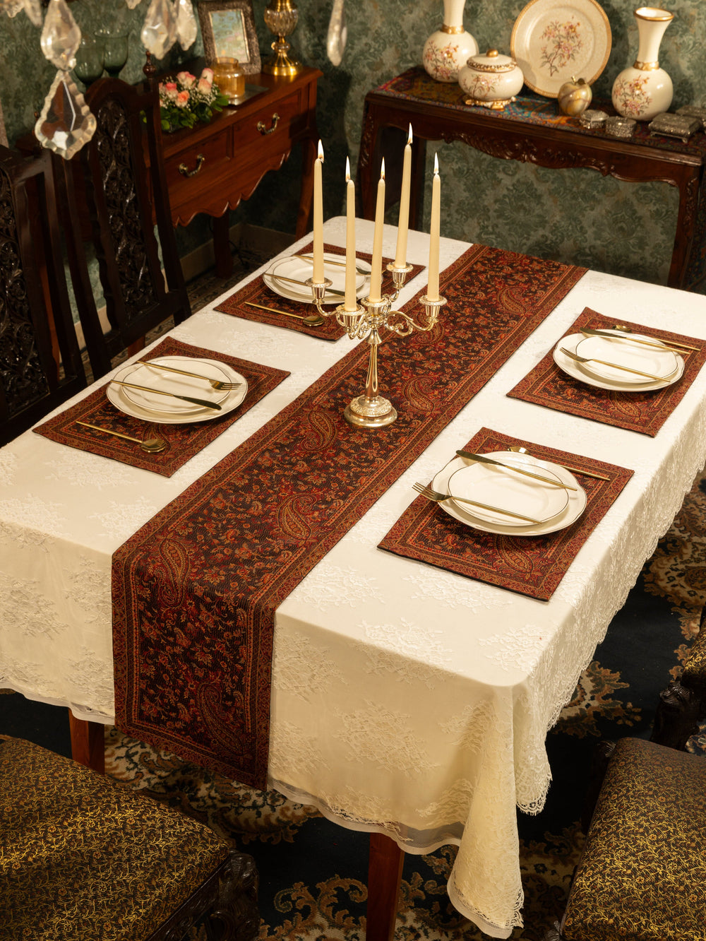 Pashtush India Gift Pack Pashtush Luxury Table Mats, Jamawar Collection, Coffee Brown (Mats Only)