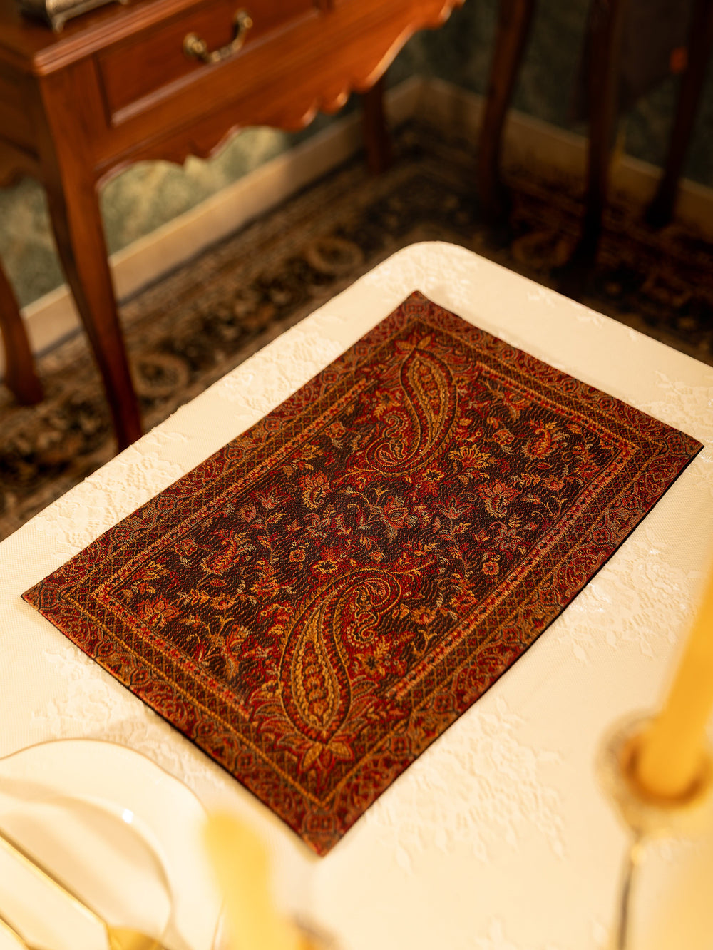 Pashtush India Gift Pack Pashtush Luxury Table Mats, Jamawar Collection, Coffee Brown (Mats Only)