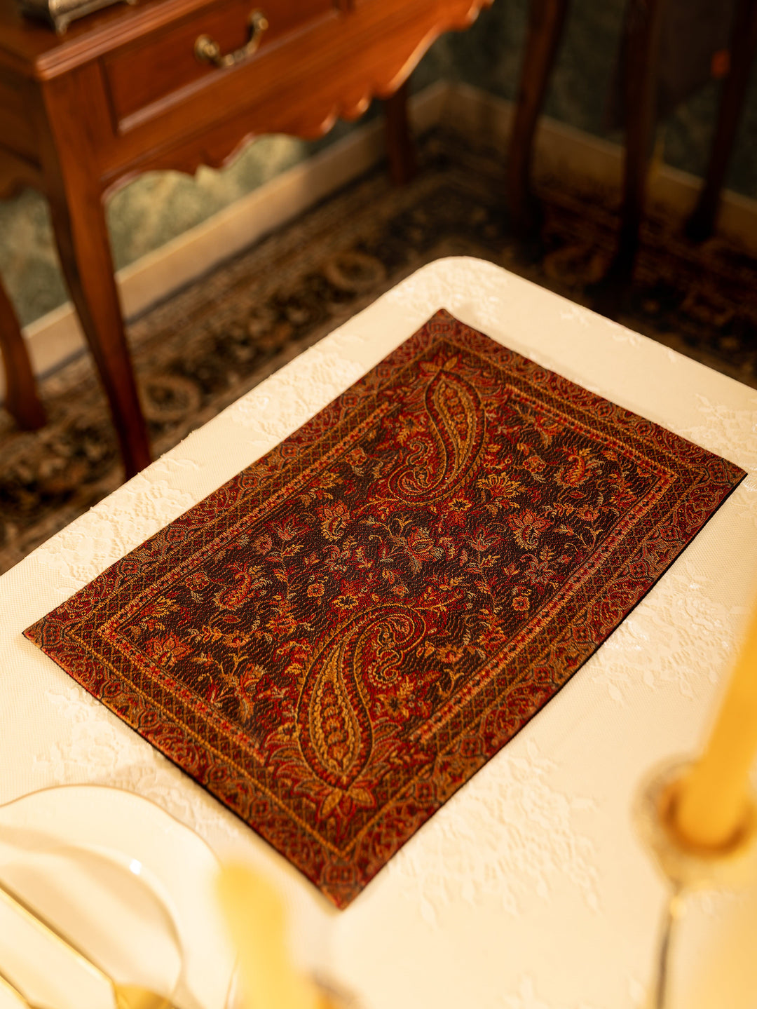Pashtush India Gift Pack Pashtush Luxury Table Mats, Jamawar Collection, Coffee Brown (Mats Only)