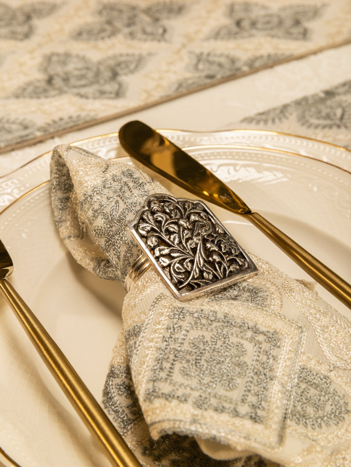 Pashtush India Gift Pack Pashtush Luxury Table Mats, Nalki Embroidery Collection, Ivory (Mats Only)