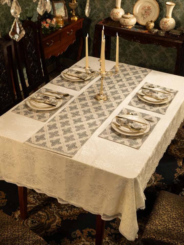 Pashtush India Gift Pack Pashtush Luxury Table Mats, Nalki Embroidery Collection, Ivory (Mats Only)