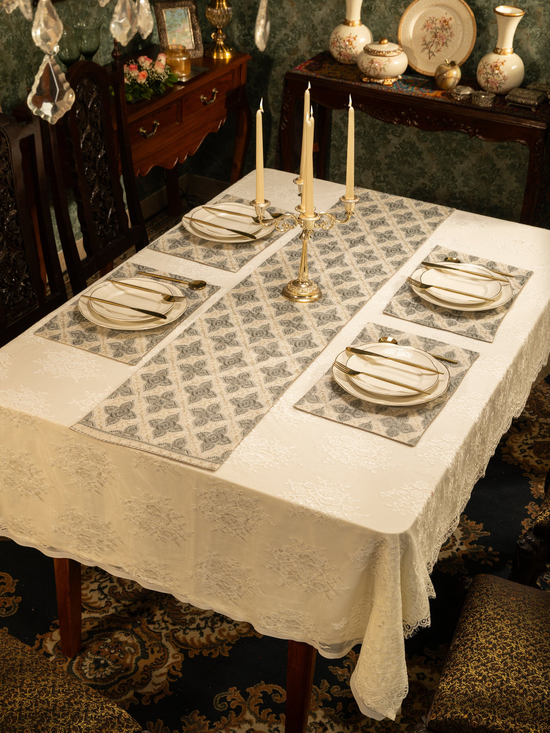Pashtush India Gift Pack Pashtush Luxury Table Mats, Nalki Embroidery Collection, Ivory (Mats Only)