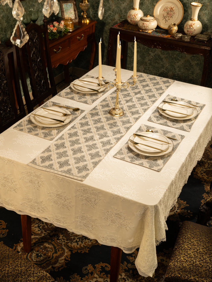 Pashtush India Gift Pack Pashtush Luxury Table Mats, Nalki Embroidery Collection, Ivory (Mats Only)