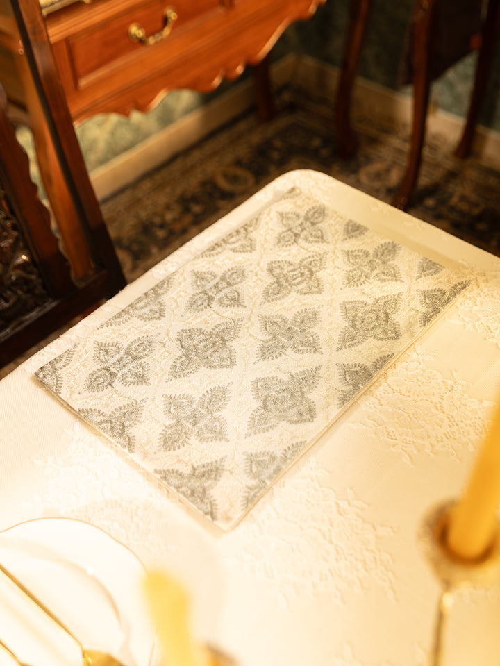 Pashtush India Gift Pack Pashtush Luxury Table Mats, Nalki Embroidery Collection, Ivory (Mats Only)