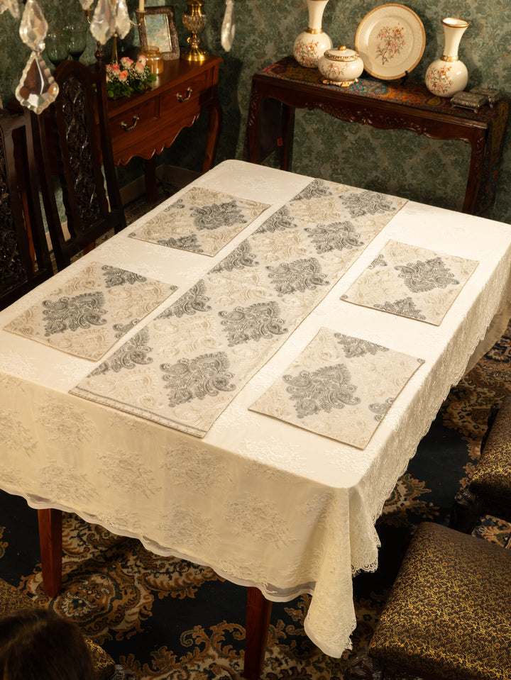 Pashtush India Gift Pack Pashtush Luxury Table Mats, Nalki Embroidery Collection, Ivory (Mats Only)