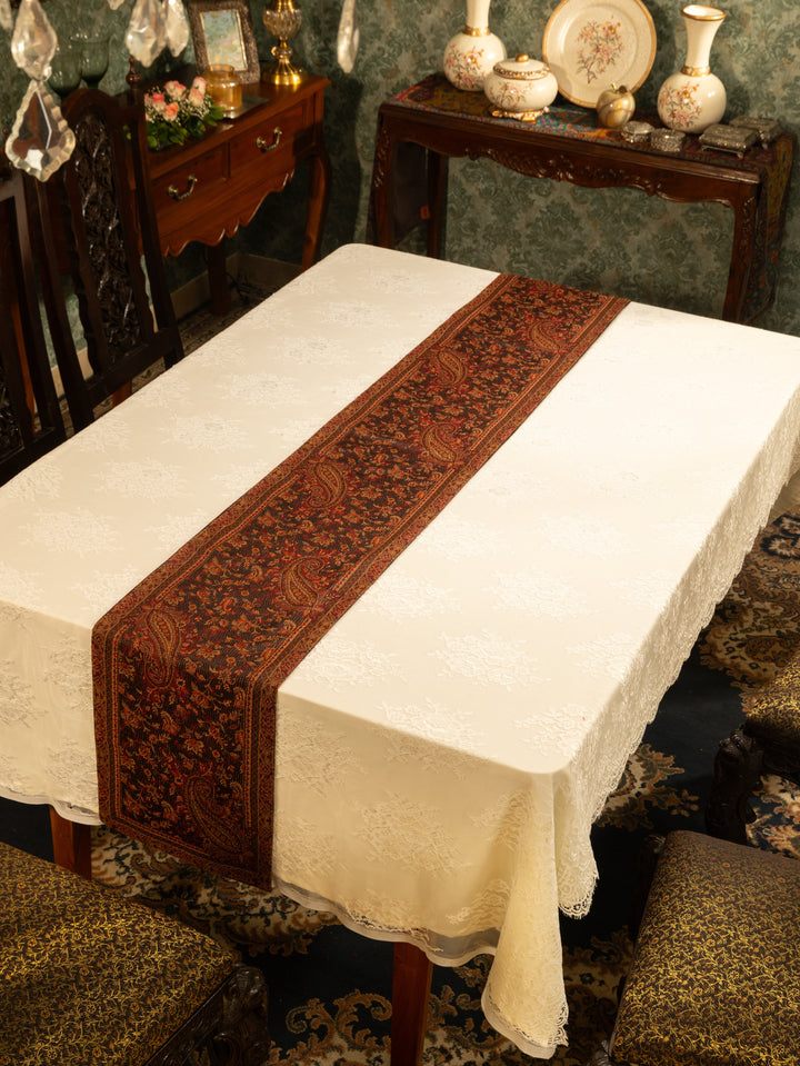 Pashtush India Gift Pack Pashtush Luxury Table Runner with Mats Set, Jamawar Collection, Coffee Brown