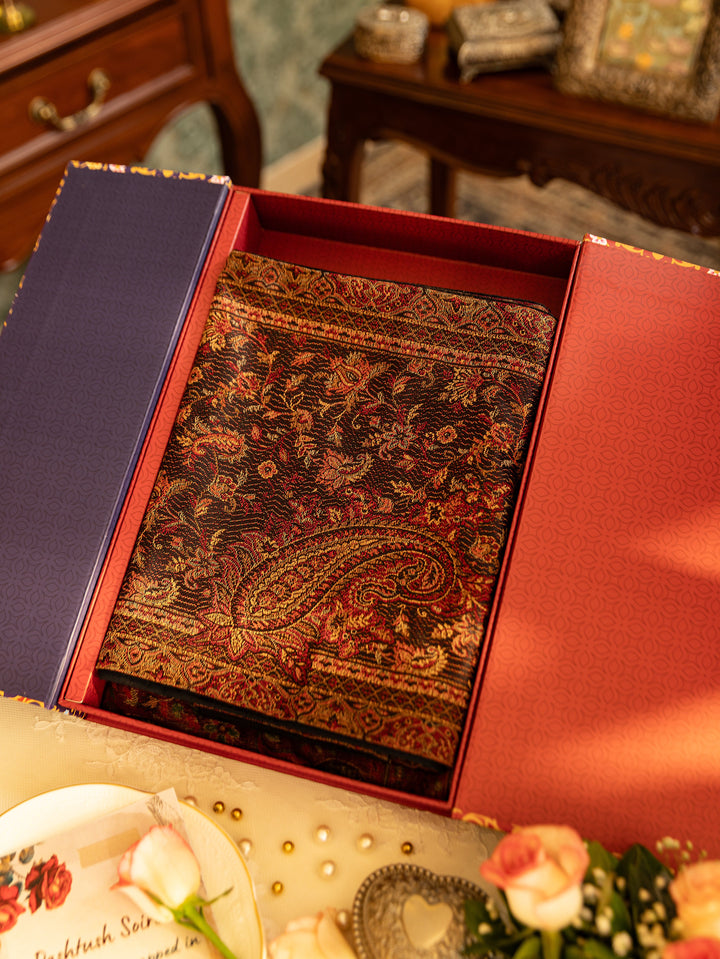 Pashtush India Gift Pack Pashtush Luxury Table Runner with Mats Set, Jamawar Collection, Coffee Brown