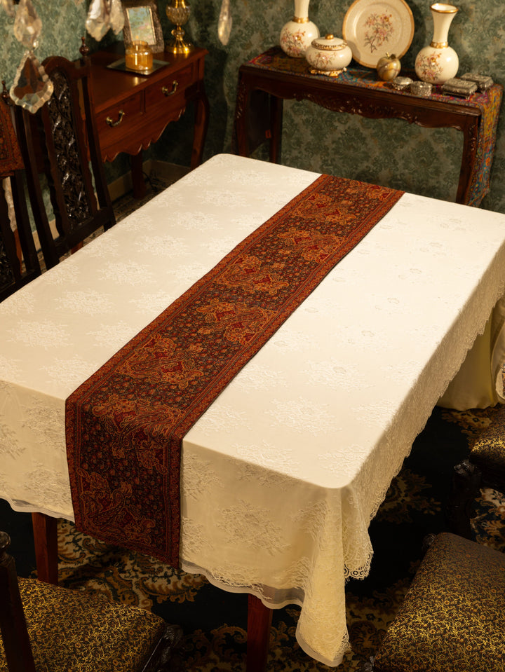Pashtush India Gift Pack Pashtush Luxury Table Runner with Mats Set, Jamawar Collection, Espresso Brown