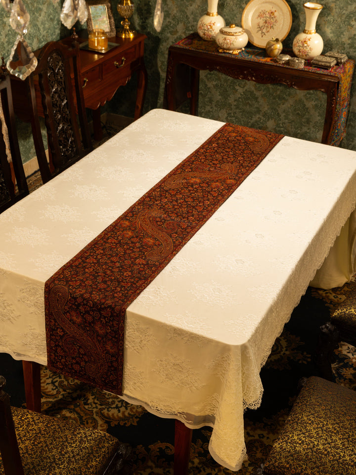 Pashtush India Gift Pack Pashtush Luxury Table Runner with Mats Set, Jamawar Collection, Espresso Brown