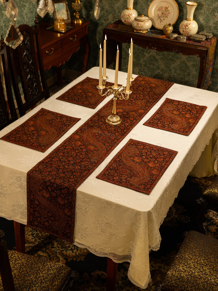 Pashtush India Gift Pack Pashtush Luxury Table Runner with Mats Set, Jamawar Collection, Espresso Brown
