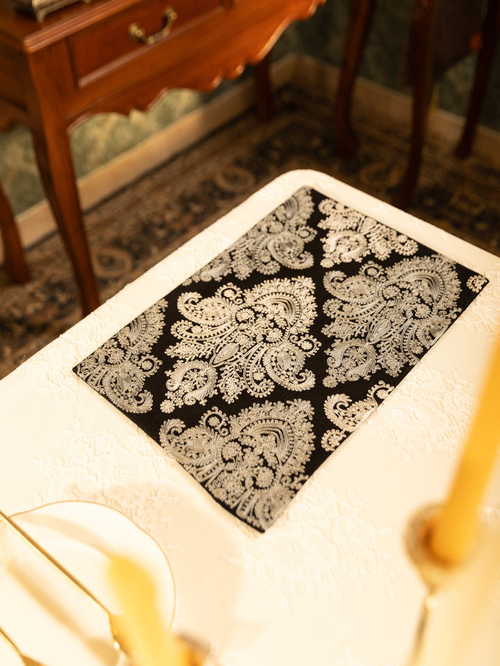 Pashtush India Gift Pack Pashtush Luxury Table Runner with Mats Set, Nalki Embroidery Collection, Black