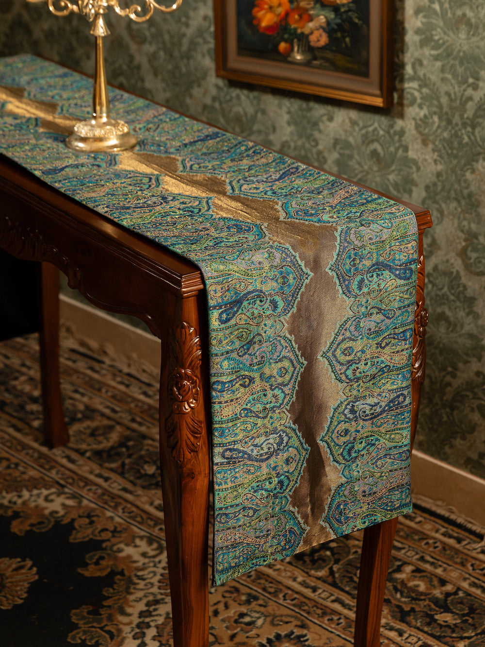 Pashtush India Gift Pack Pashtush Luxury Table Runner with Mats Set, Twilight Collection, Arabic Sea Blue