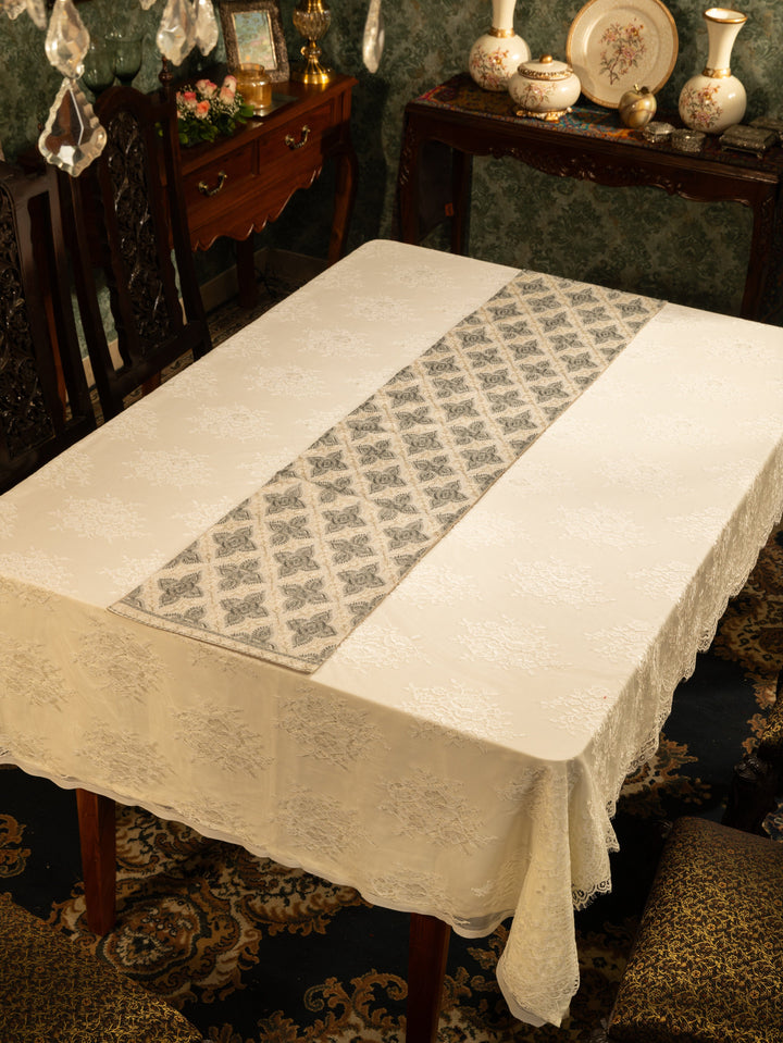 Pashtush India Gift Pack Pashtush Luxury Table Runner with Mats Set, Twilight Collection, Ivory