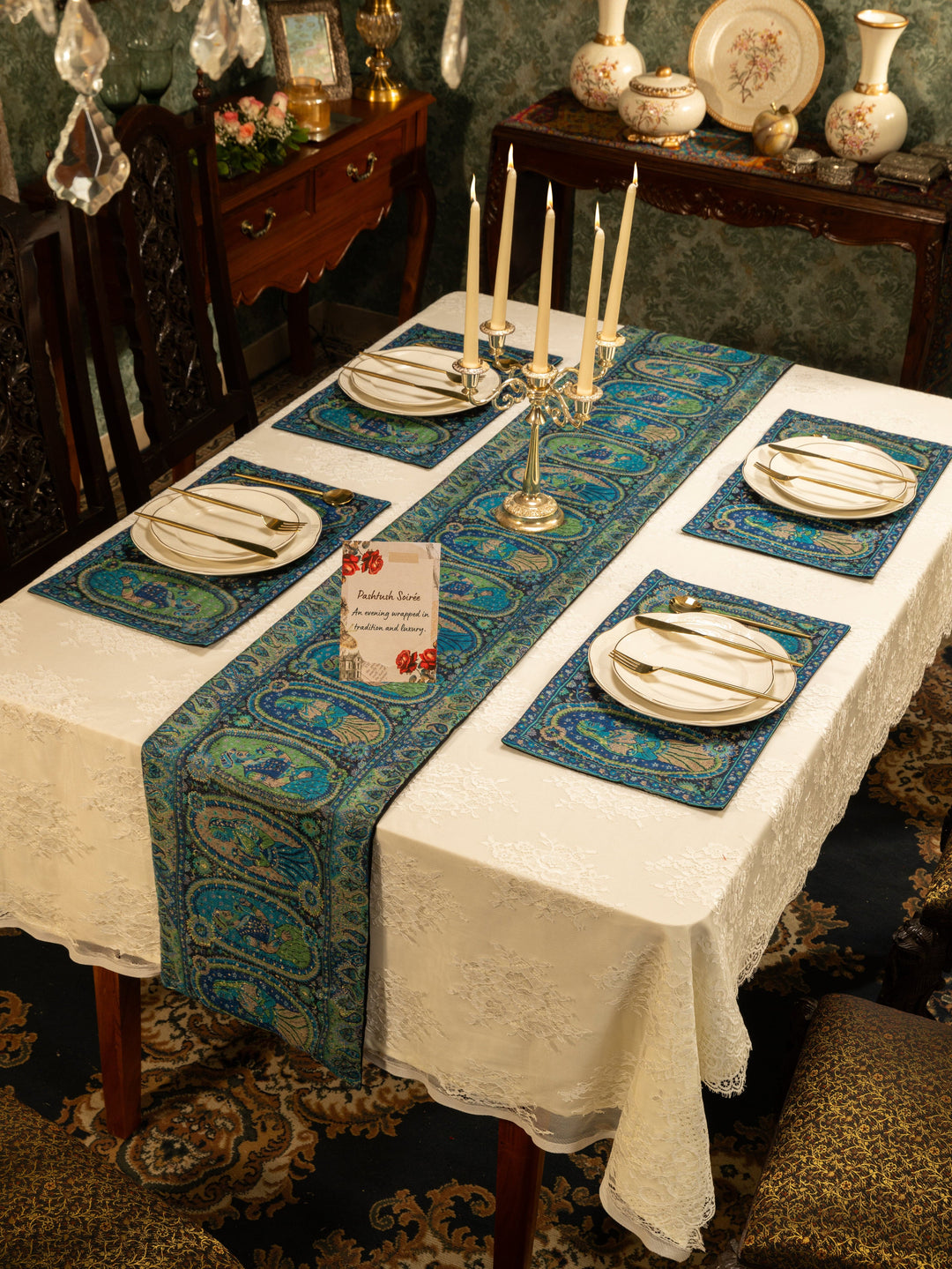 Pashtush India Gift Pack Pashtush Luxury Table Runner with Mats Set, Twilight Collection, Multicolour