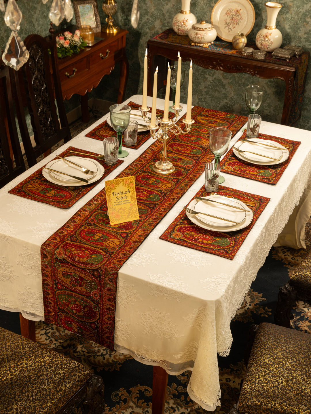 Pashtush India Gift Pack Pashtush Luxury Table Runner with Mats Set, Twilight Collection, Multicolour
