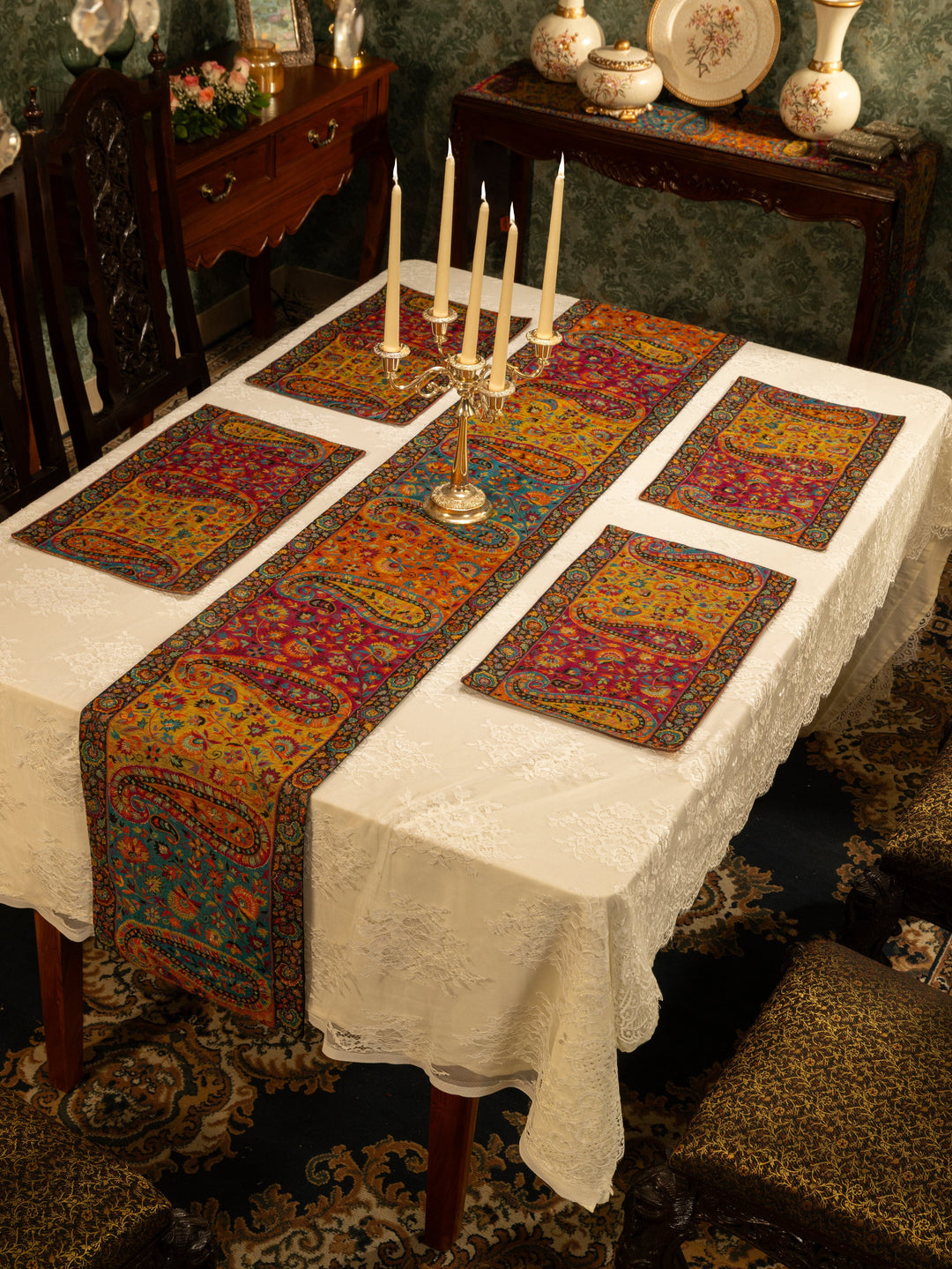 Pashtush India Gift Pack Pashtush Luxury Table Runner with Mats Set, Twilight Collection, Multicolour