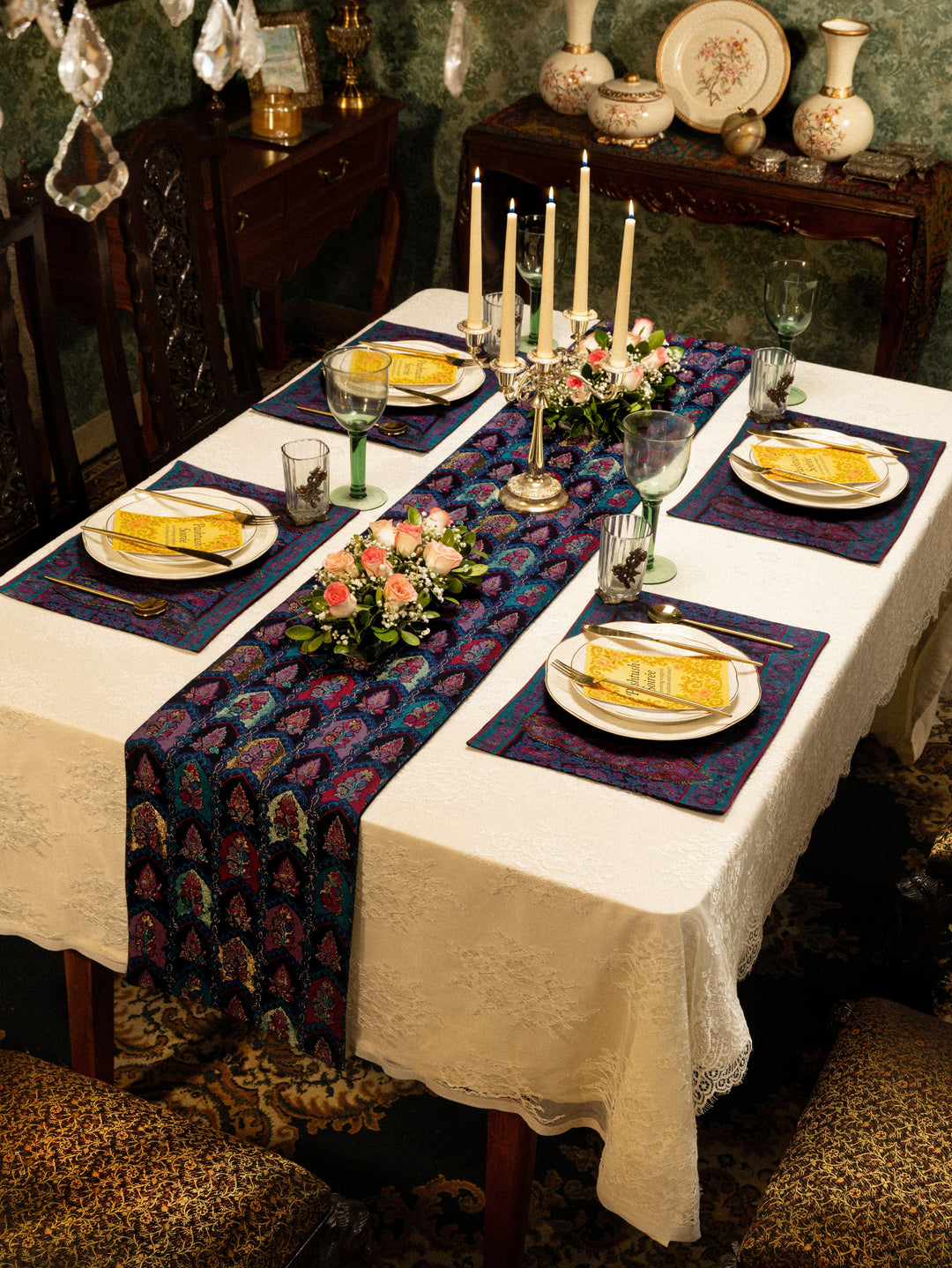 Pashtush India Gift Pack Pashtush Luxury Table Runner with Mats Set, Twilight Collection, Multicolour