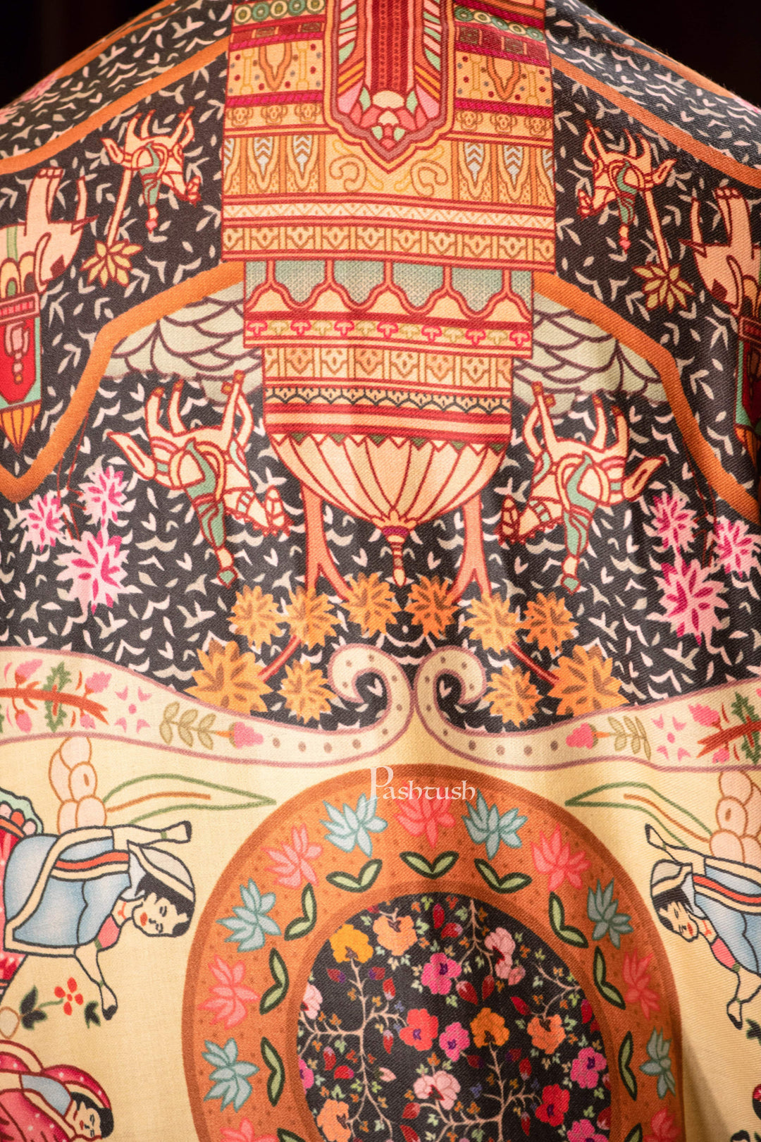 Pashtush India Mens Shawls Gents Shawl Pashtush men 100% Pure Wool with Woolmark Certificate shawl, Darbar printed design, Multicolour