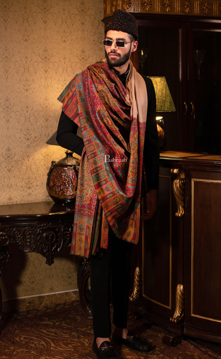 Pashtush India Mens Shawls Gents Shawl Pashtush men Extra Fine Wool Printed Palla shawl, Multicolour