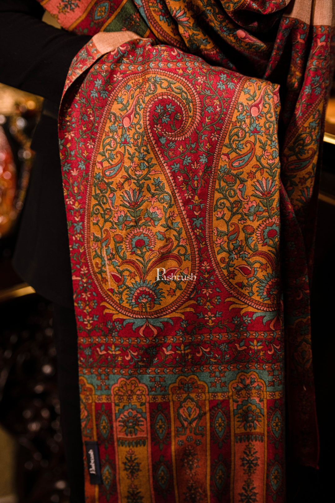 Pashtush India Mens Shawls Gents Shawl Pashtush men Extra Fine Wool Printed Palla shawl, Multicolour