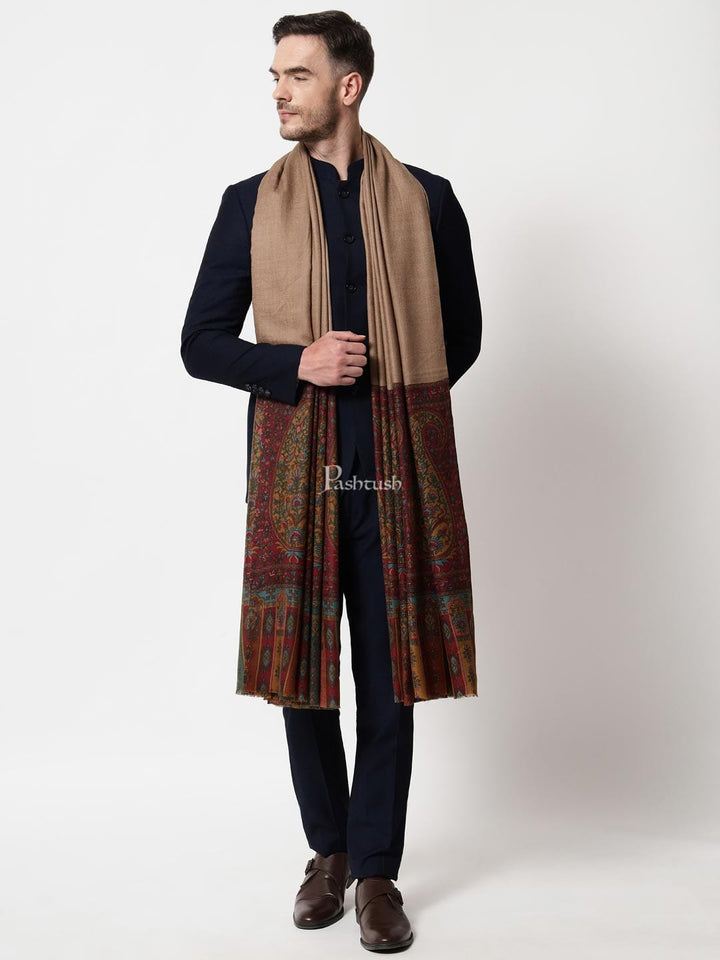 Pashtush India Mens Shawls Gents Shawl Pashtush men Extra Fine Wool Printed Palla shawl, Multicolour