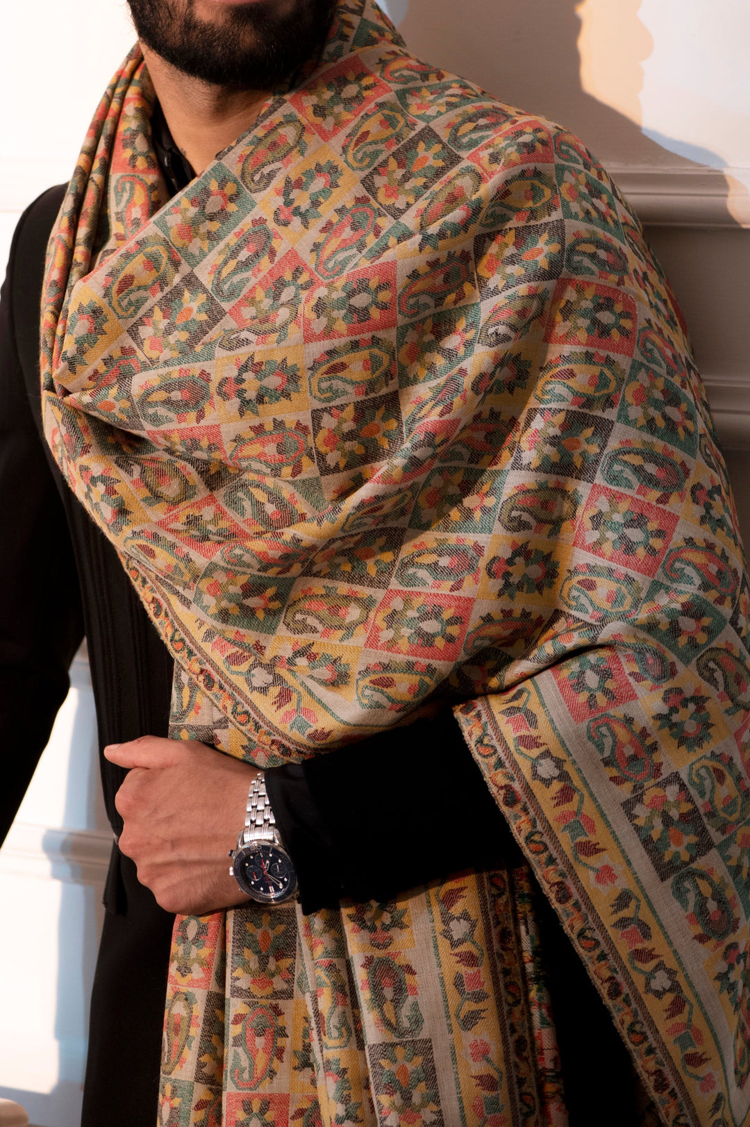 Pashtush India Mens Shawls Gents Shawl Pashtush Men Extra Fine Wool Shawl, Ethnic Design, Mens Lohi, Full Size,